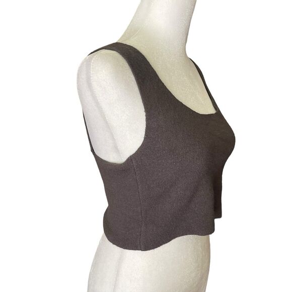 ZARA Small Knit Crop Top Dark Gray Brown Square Neckline Viscose - Picture 5 of 6
